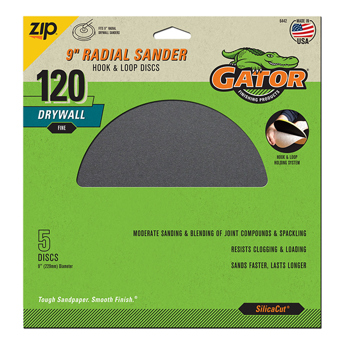 Radial 9-in Drywall Hook and Loop Discs - Gator - 120 grit - 5 pack