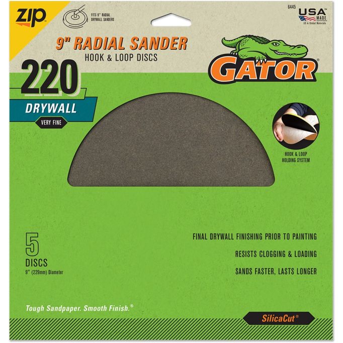 9" Radial Sander Hook and Loop Discs - Gator - 220 Grit - 5 Pack