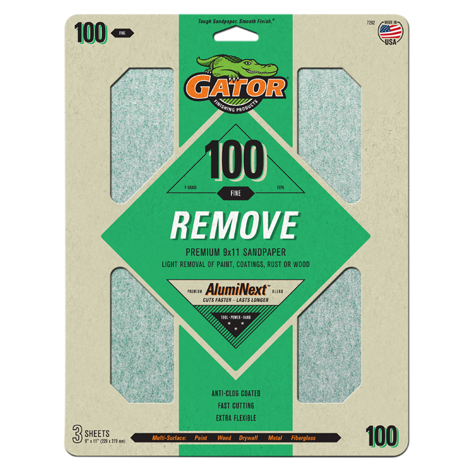 Premium 9x11 Sanding Sheets - Gator - 100 grit - 3 Sheets