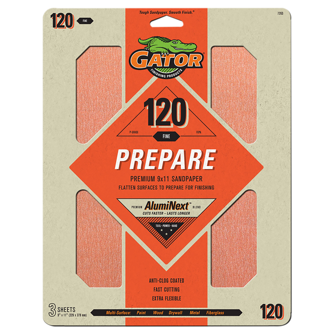 Premium 9x11 Sanding Sheets - Gator - 120 grit - 3 Sheets