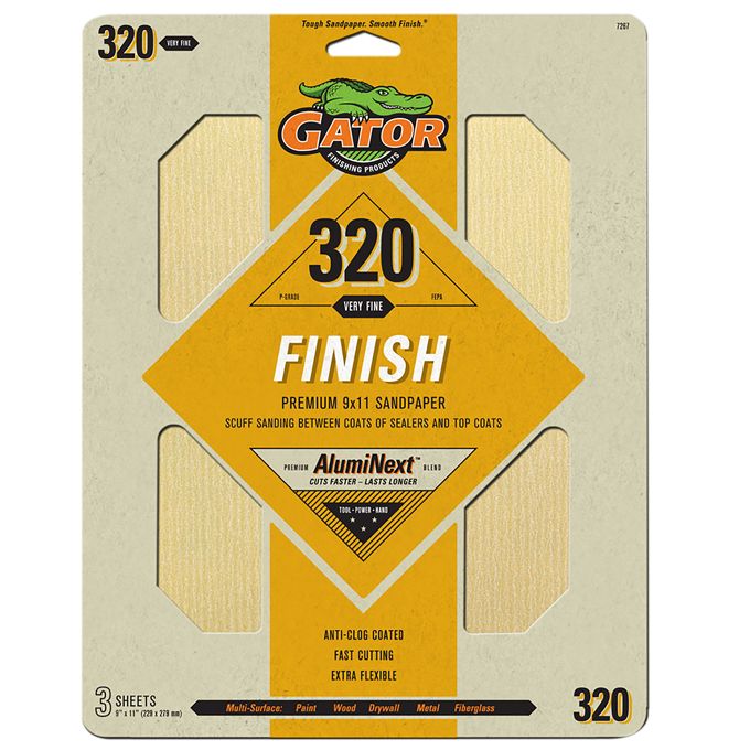 Premium 9x11 Sanding Sheets - Gator - 320 grit - 3 Sheets