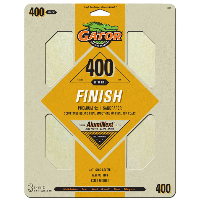 Premium 9x11 Sanding Sheets - Gator - 400 Grit - 3 Sheets