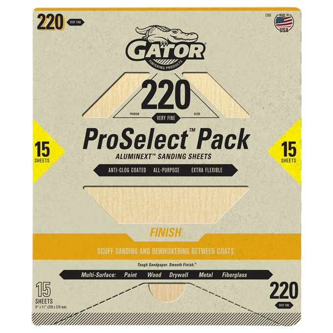 Premium 9x11 Sanding Sheets - Gator - 220 Grit - 15 Sheets
