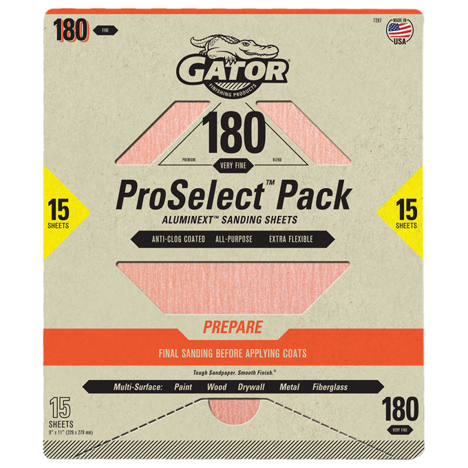 Premium 9x11 Sanding Sheets - Gator - 180 Grit - 15 sheets