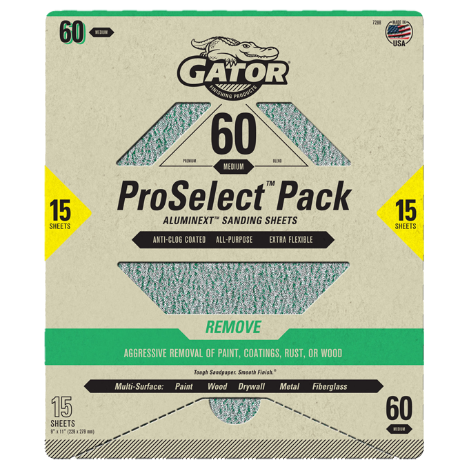 Premium 9x11 Sanding Sheets - Gator - 60 Grit - 15 Sheets