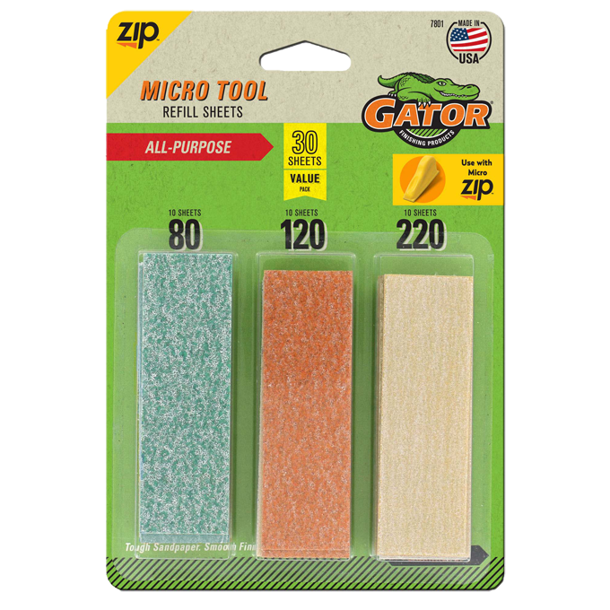 Micro Tool Refill Sheets - Gator -80-120-220 grits - All-Purpose - 30 sheets