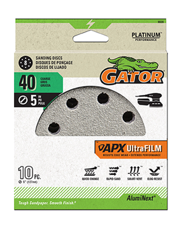 UltraFilm 5-in 8-Hole Sanding Discs - Gator - 40 Grit - one pack