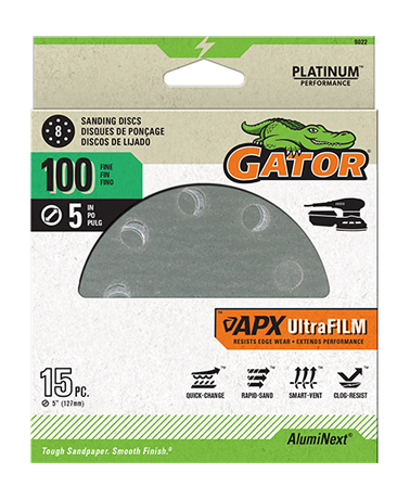 UltraFilm 5-in 8-Hole Sanding Discs - Gator - 100 grit - one pack