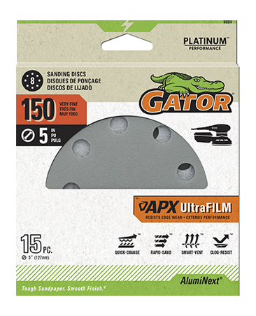 UltraFilm 5-in 8-Hole Sanding Discs - Gator - 150 grit - one pack