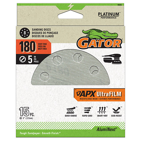 UltraFilm 5-in 8-Hole Sanding Discs - Gator - 180 grit - one pack