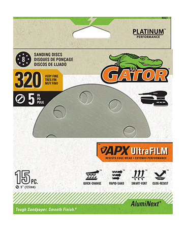 UltraFilm 5-in 8-Hole Sanding Discs - Gator - 320 grit - one pack