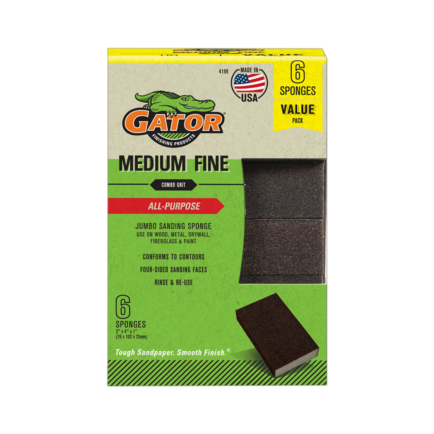 Multi-Purpose Sanding Sponges - Med/Fine - 6 pack - Gator
