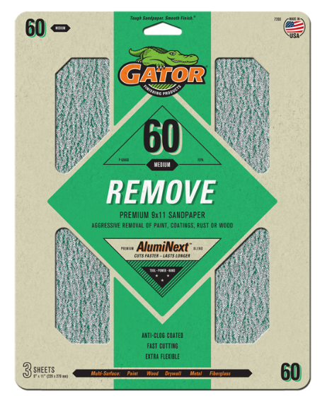 Premium 9x11 Sanding Sheets - Gator - 60 Grit - 3 sheets