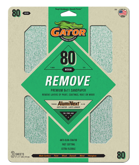 Premium 9x11 Sanding Sheets - Gator - 80 grit - 3 Sheets