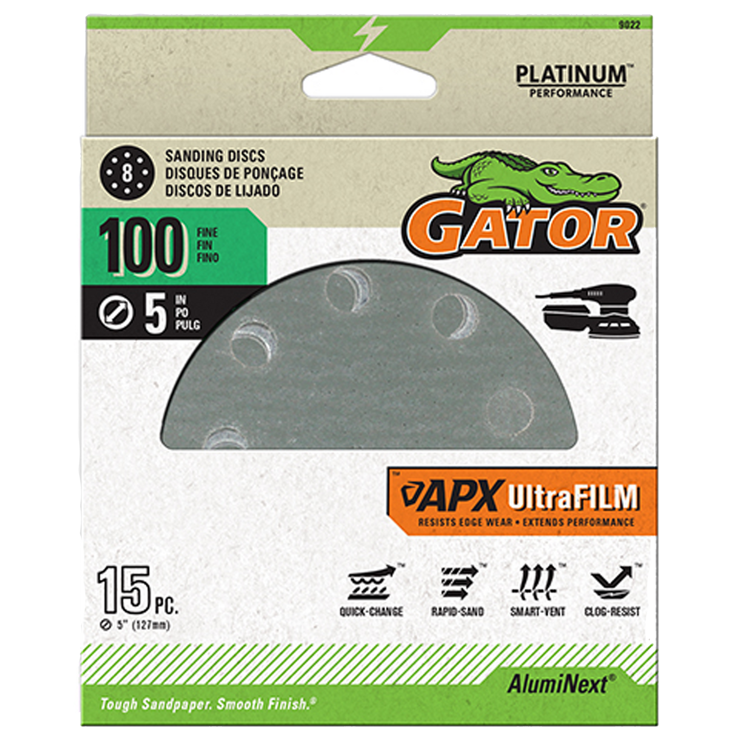 UltraFilm 5-in 8-Hole Sanding Discs - Gator - 100 grit - 15 pack