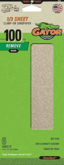1/3 Sheets Clamp-On Sandpaper - 100 grit - Gator