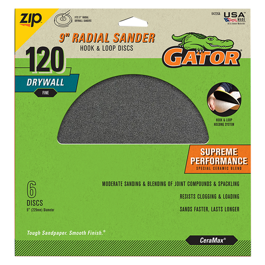 9in Drywall Hook & Loop Sanding Discs - Gator - 120 grit