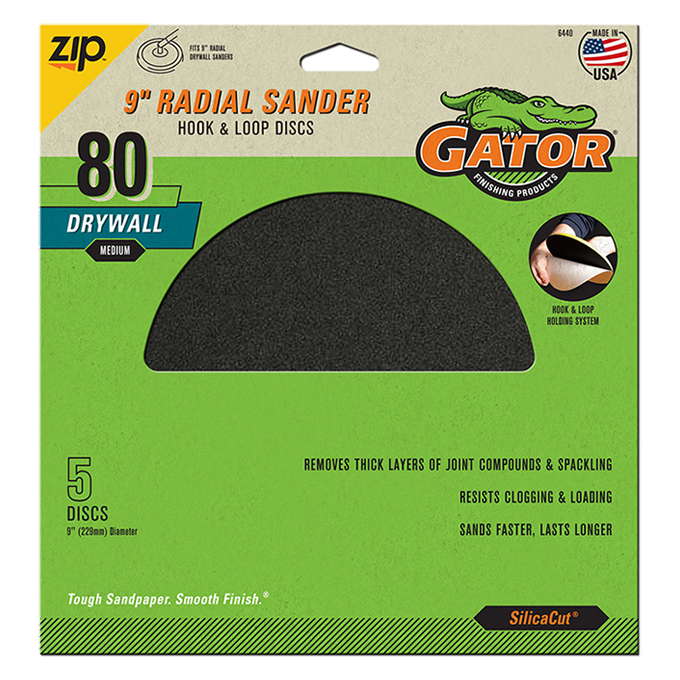 Radial 9-in Drywall Hook and Loop Discs - Gator - 80 grit - 5 pack