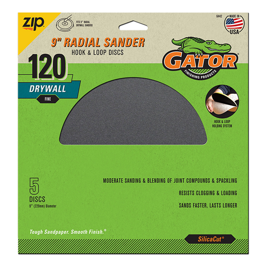 Radial 9-in Drywall Hook and Loop Discs - Gator - 120 grit - 5 pack