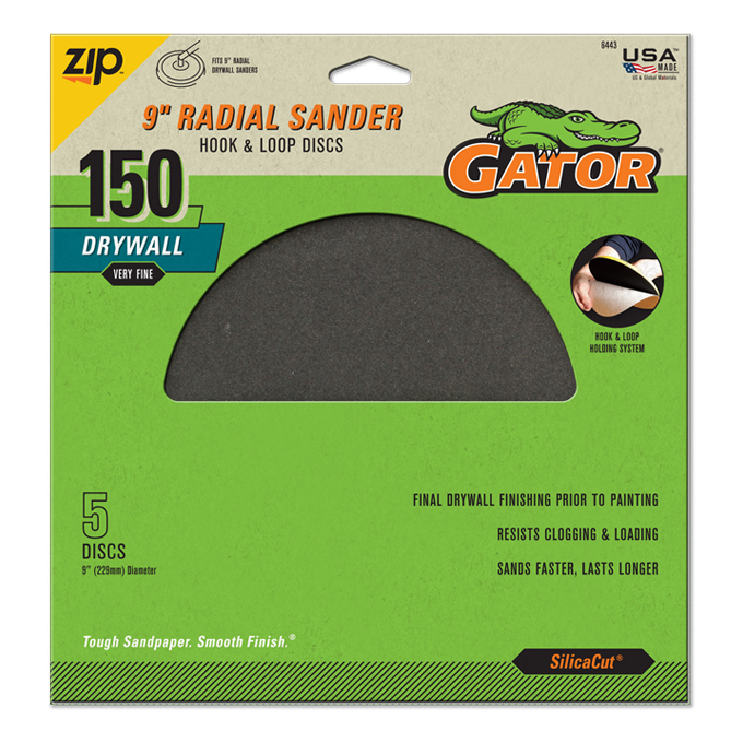 Radial 9in Drywall Hook and Loop Discs - Gator - 150 grit - 5 pack