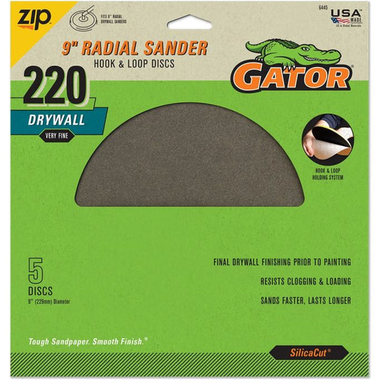 9" Radial Sander Hook and Loop Discs - Gator - 220 Grit - 5 Pack