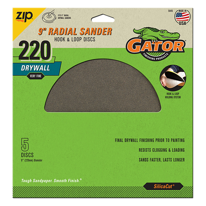Radial 9-in Drywall Hook and Loop Discs - Gator - 220 grit - 5 pack