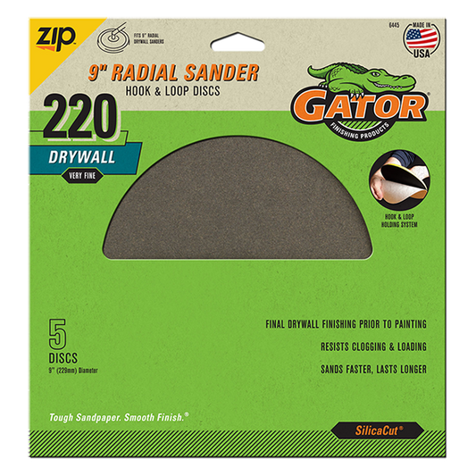 Radial 9-in Drywall Hook and Loop Discs - Gator - 220 grit - 5 pack