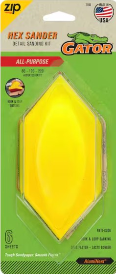Hex Sander Detail Sanding Kit - Gator - 80-120-220 Assorted Grits - 6 Sheets