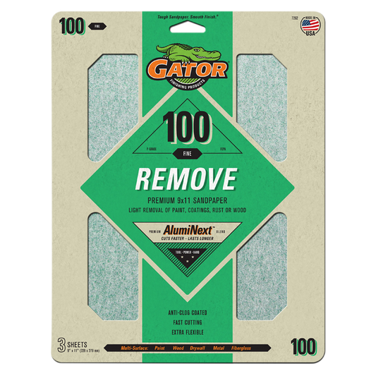Premium 9x11 Sanding Sheets - Gator - 100 grit - 3 Sheets