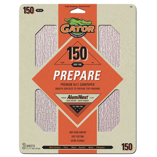 Premium 9x11 Sanding Sheets - Gator - 150 grit - 3 Sheets