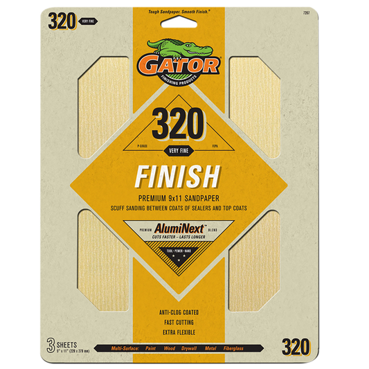 Premium 9x11 Sanding Sheets - Gator - 320 grit - 3 Sheets