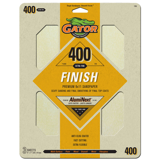 Premium 9x11 Sanding Sheets - Gator - 400 Grit - 3 Sheets