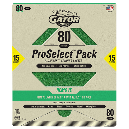 Premium 9x11 Sanding Sheets - Gator - 80 Grit - 15 Sheets