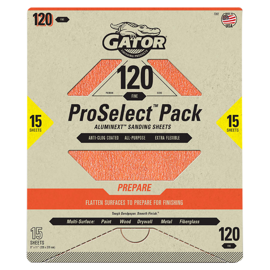 Premium 9x11 Sanding Sheets - Gator - 120 Grit - 15 Sheets