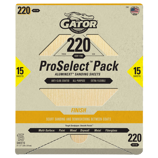 Premium 9x11 Sanding Sheets - Gator - 220 Grit - 15 Sheets