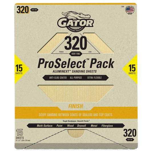 Premium 9x11 Sanding Sheets - Gator - 320 Grit - 15 Sheets