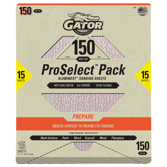 Premium 9x11 Sanding Sheets - Gator - 150 Grit - 15 Sheets