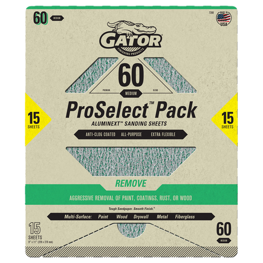 Premium 9x11 Sanding Sheets - Gator - 60 Grit - 15 Sheets