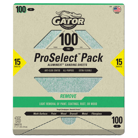Premium 9x11 Sanding Sheets - Gator - 100 Grit - 15 sheets