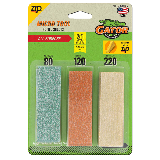 Micro Tool Refill Sheets - Gator -80-120-220 grits - All-Purpose - 30 sheets