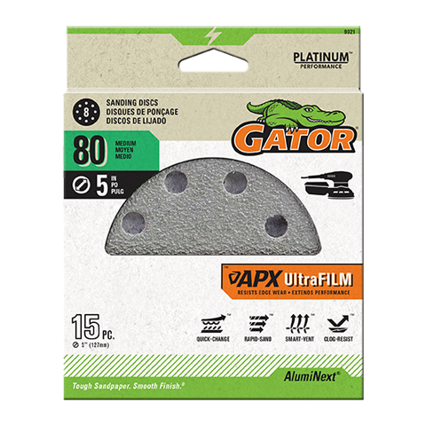 ultraFilm 5-in 8-Hole Sanding Discs - Gator - 80 grit - 15 pack