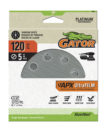 UltraFilm 5-in 8-Hole Sanding Discs - Gator - 120 grit - one pack