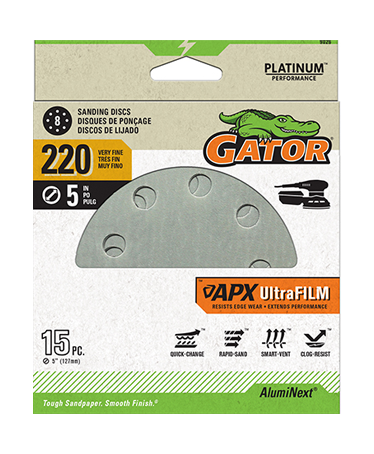 UltraFilm 5-in 8-Hole Sanding Discs - Gator - 220 grit - one pack