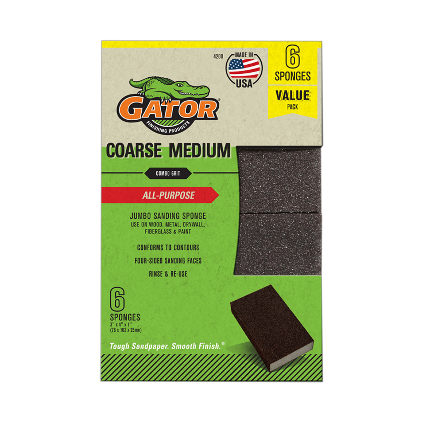 Multi-Purpose Sanding Sponges - Crs/Med grit - 6 pack - Gator