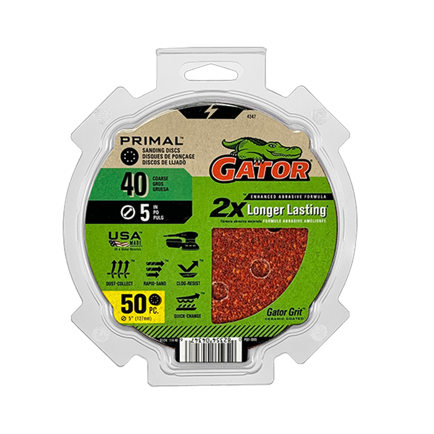 Primal 5-in 8-Hole Sanding Discs - 40 Grit - 50 Pack - Gator