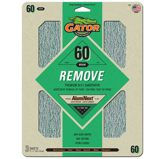 Premium 9x11 Sanding Sheets - Gator - 60 Grit - 3 sheets