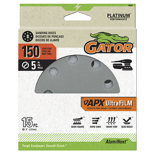 UltraFilm 5-in 8-Hole Sanding Discs - Gator - 150 grit - 15 pack