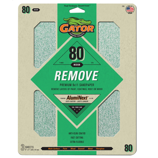 Premium 9x11 Sanding Sheets - Gator - 80 grit - 3 Sheets