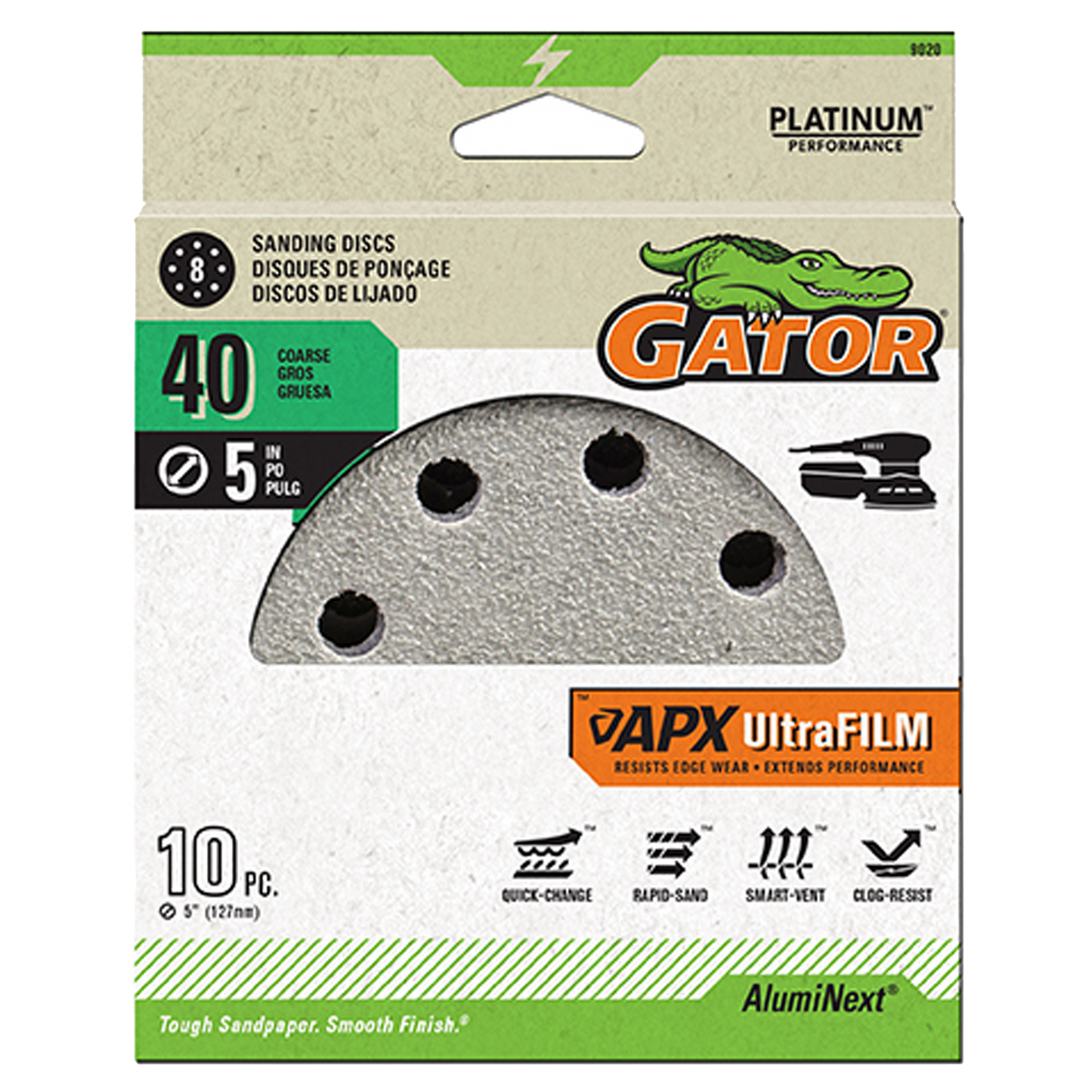 UltraFilm 5-in 8-Hole Sanding Discs - Gator - 40 Grit - 10 pack